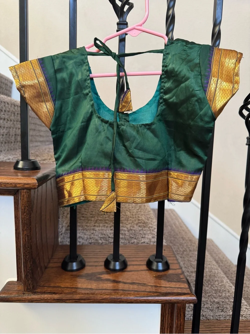 Traditional Green Silk Saree with Gold & Purple Border